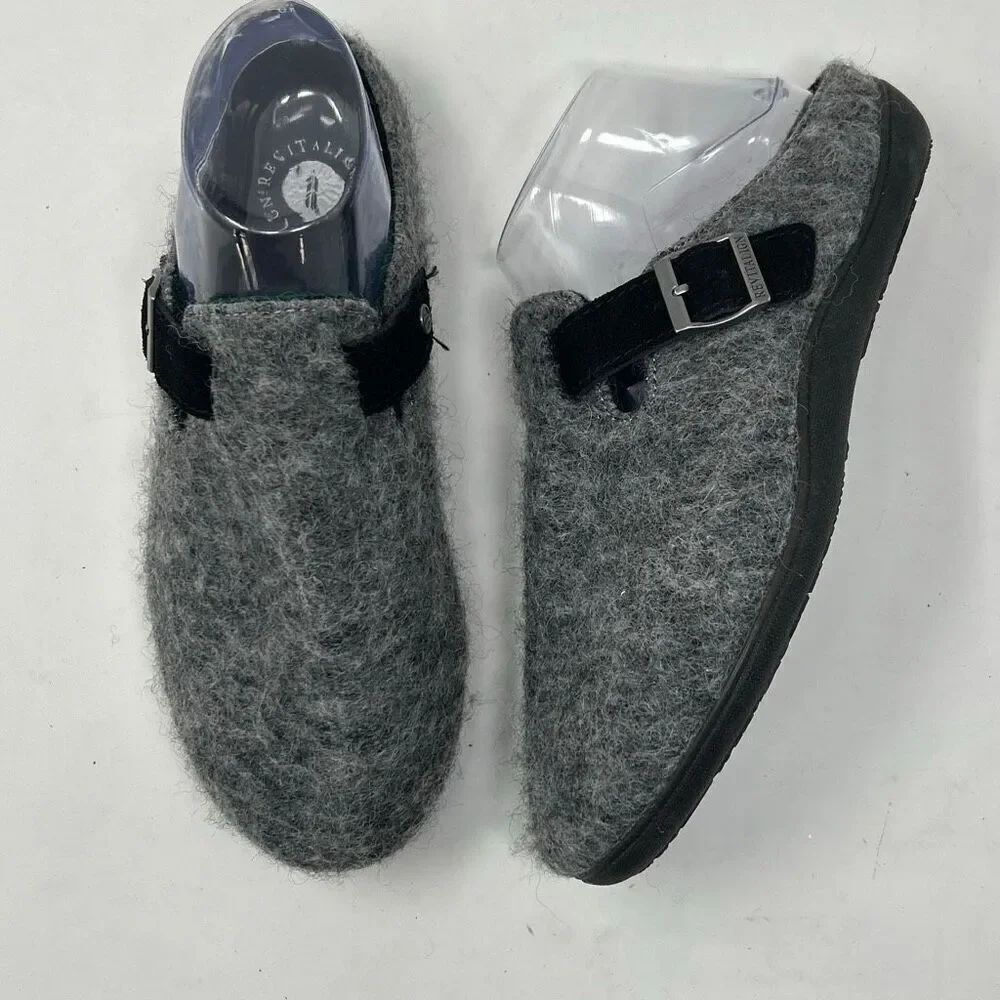 Spenco Revitalign Oceanside II Clog Shoes Sz 8 Wool Flannel Mules Adjustable Buc